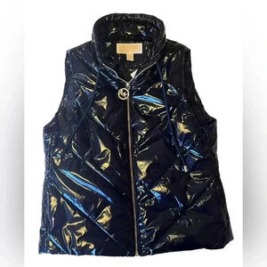 NEW Michael Kors Women Black Full Zip Patent Vest - Small